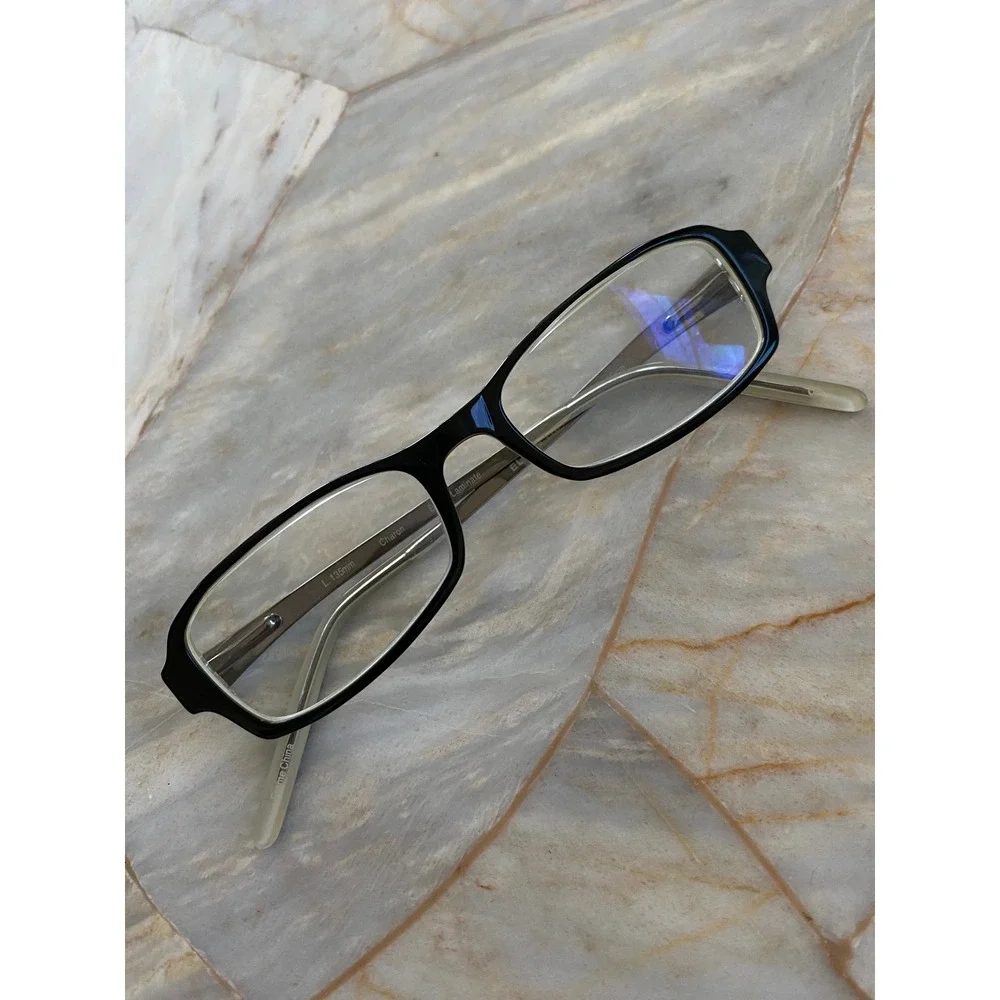 Ellen Tracy Charon Black Laminate Rectangular Eyeglasses Floral Etched Temples